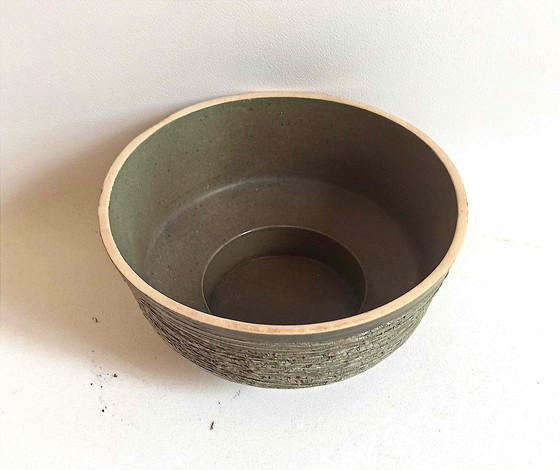 Image 1 of Textured Ceramic Fruit Bowl Khaki 70's Ø 23,5 Cm