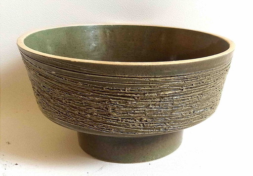 Textured Ceramic Fruit Bowl Khaki 70's Ø 23,5 Cm