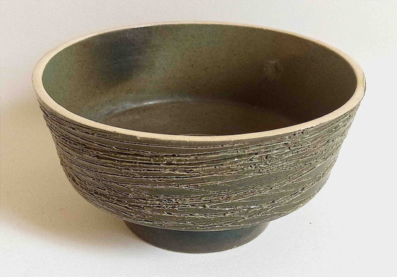 Image 1 of Textured Ceramic Fruit Bowl Khaki 70's Ø 23,5 Cm