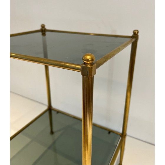 Image 1 of Pair of vintage brass end tables and smoked glass trays, France 1970