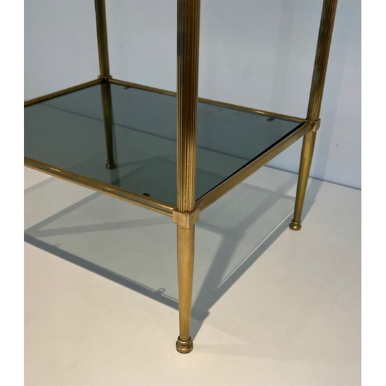 Image 1 of Pair of vintage brass end tables and smoked glass trays, France 1970