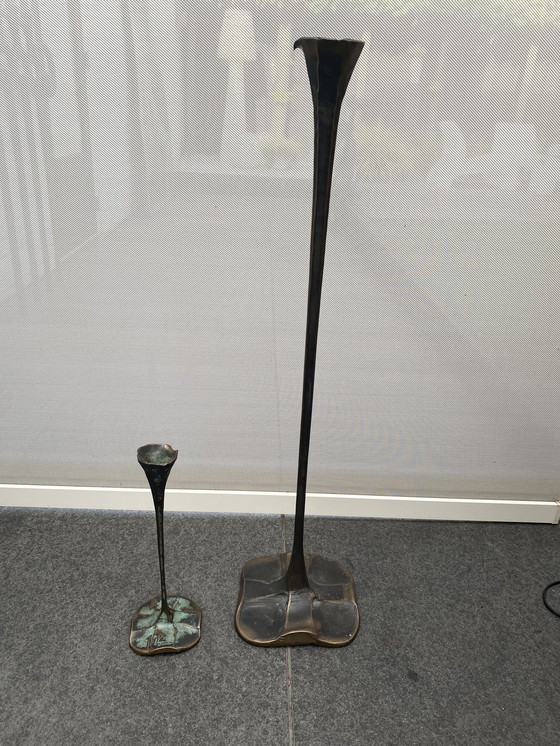 Image 1 of 2 bronze candlesticks by Lothar Klute