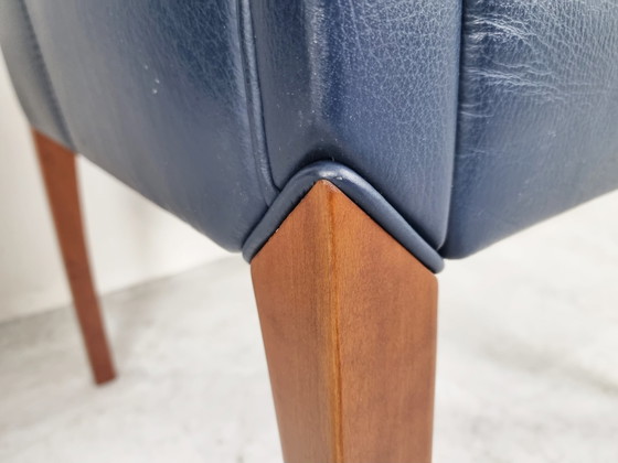 Image 1 of 2x blue leather armchairs by Durlet, 1990s