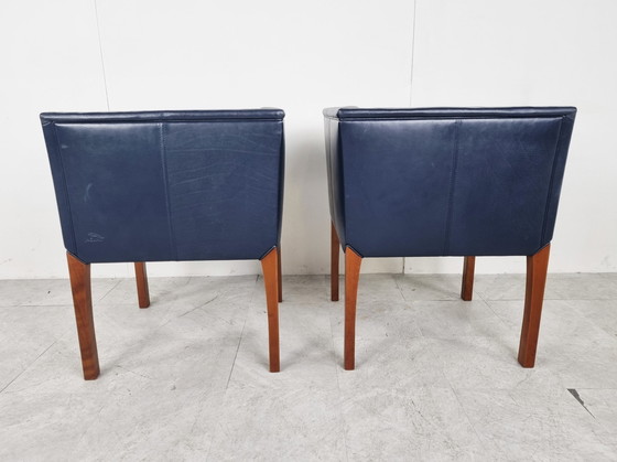 Image 1 of 2x blue leather armchairs by Durlet, 1990s