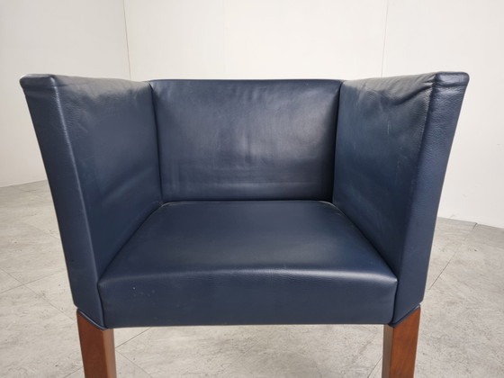 Image 1 of 2x blue leather armchairs by Durlet, 1990s