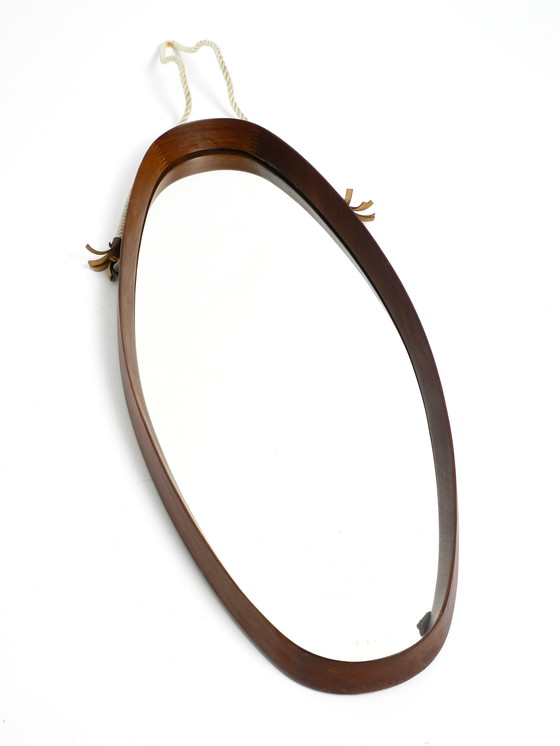Image 1 of Miroir mural vintage en teck avec corde épaisse en nylon