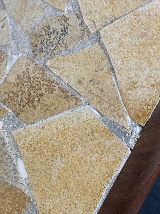 Image 1 of vintage Brutalist Slate Top Salon Table