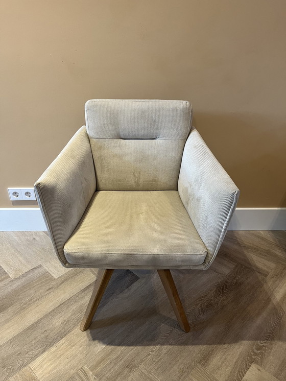 Image 1 of Dining Chair Amsterdam - Swivel With Wooden Base In Taupe Ribcord