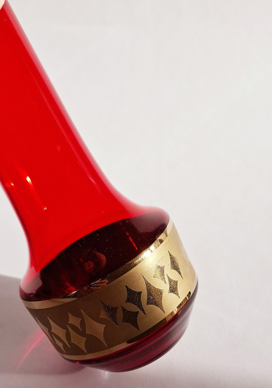 Image 1 of Vintage Czech art glass vase in ruby/gold from Bohemia