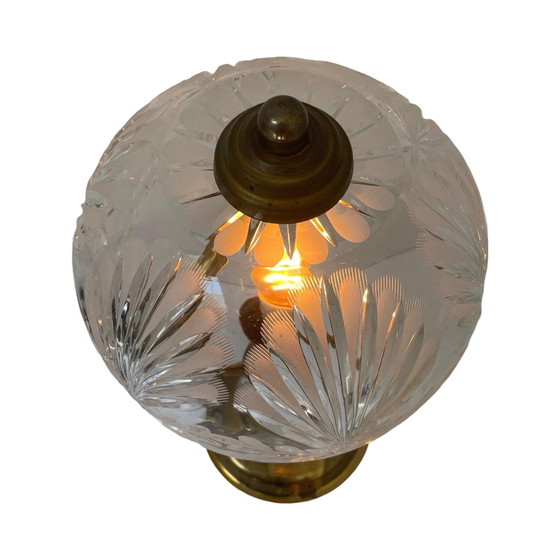 Image 1 of Vintage / Hollywood Regency - Lampe de table en verre cristal avec base en laiton - En très bon état