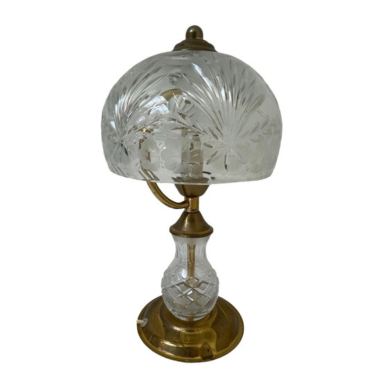 Image 1 of Vintage / Hollywood Regency - Lampe de table en verre cristal avec base en laiton - En très bon état