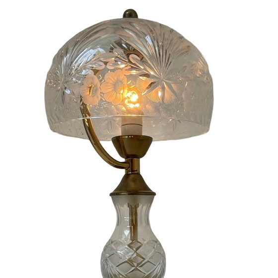 Image 1 of Vintage / Hollywood Regency - Lampe de table en verre cristal avec base en laiton - En très bon état