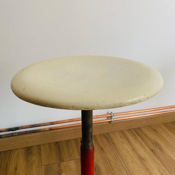 Image 1 of Vintage industrial stool in red metal and wood for Mirima, 1970