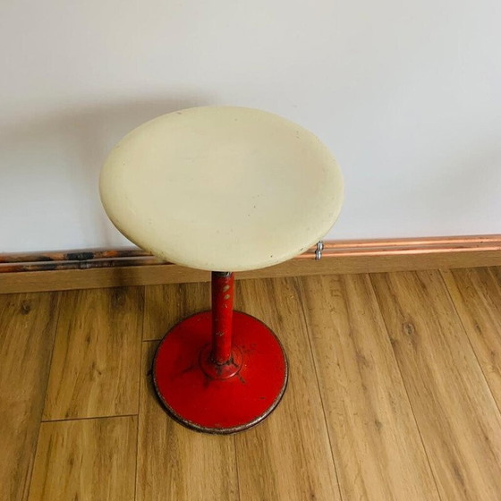 Image 1 of Vintage industrial stool in red metal and wood for Mirima, 1970