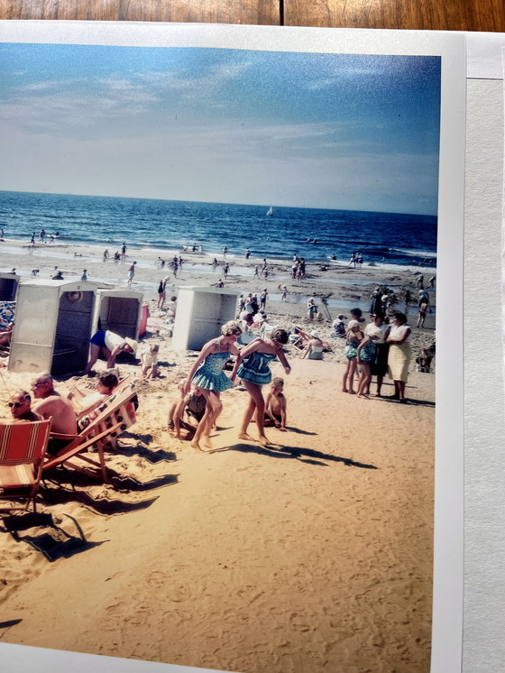 Image 1 of Beach guests press photographer Willem van de Poll Egmond aan zee vintage beach