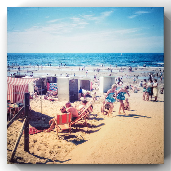 Image 1 of Beach guests press photographer Willem van de Poll Egmond aan zee vintage beach