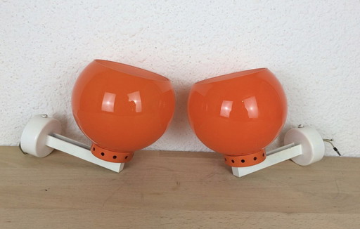 Pair D'Appliques Globes Orange Années 70