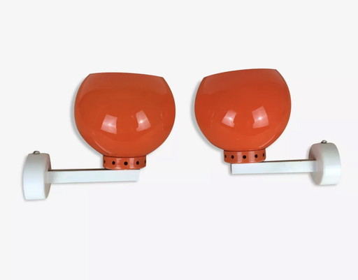 Pair D'Appliques Globes Orange Années 70