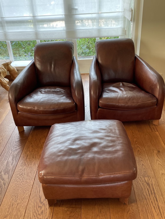 Image 1 of 2x Molinari armchairs and ottoman