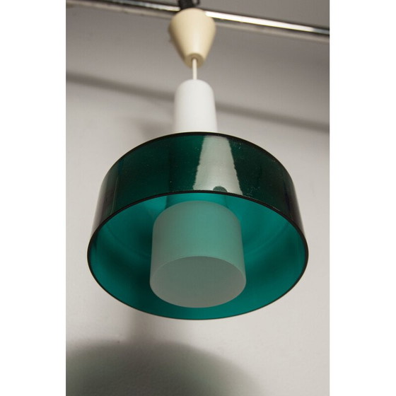 Image 1 of Vintage pendant lamp in white opaline and transparent glass in 2 elements, 1960s