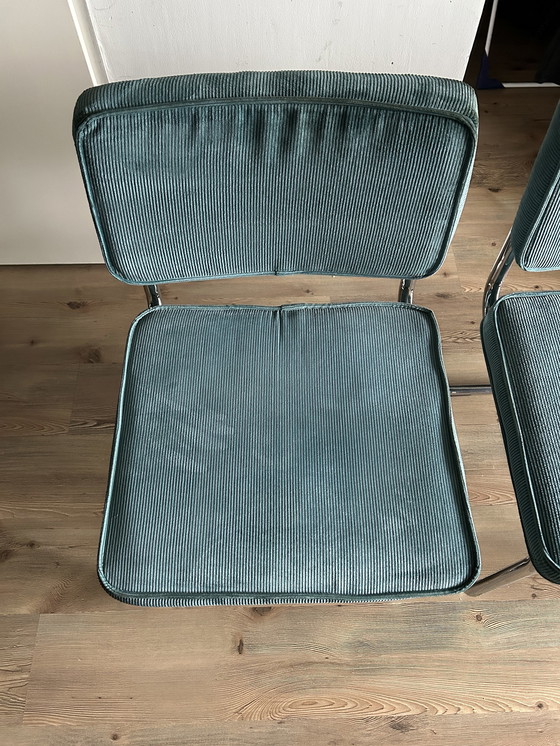 Image 1 of 3 Turquoise Rib Fabric Chairs With Chrome Tube Frame