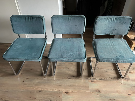 Image 1 of 3 Turquoise Rib Fabric Chairs With Chrome Tube Frame