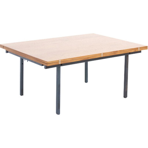 Vintage convertible teak and steel coffee table, France 1950