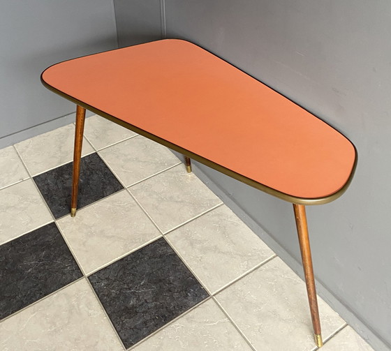 Image 1 of Peach Pink formica table 1960s 