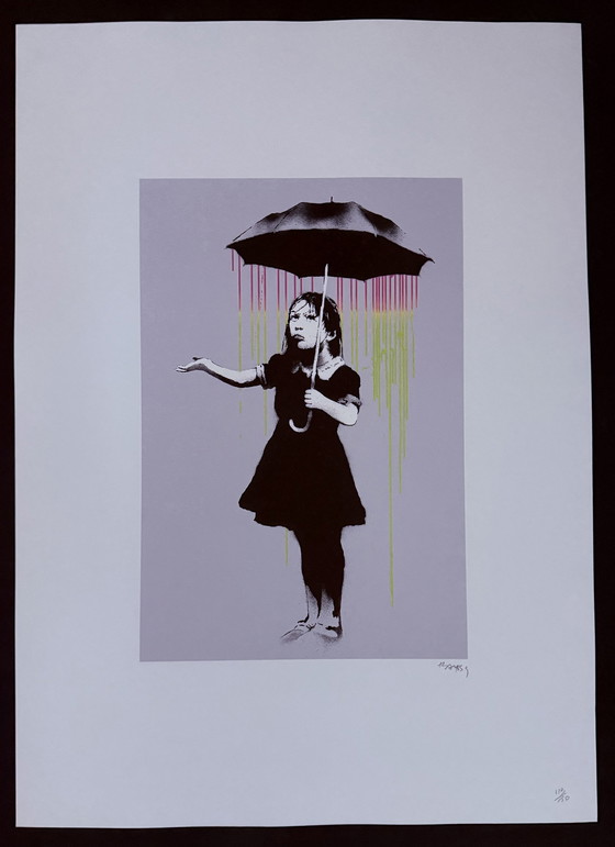 Image 1 of Banksy: "Rain Girl Nola". 113/150. Lithograph, Signed.