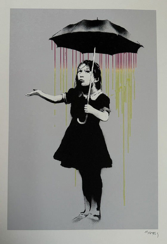 Image 1 of Banksy: "Rain Girl Nola". 113/150. Lithograph, Signed.