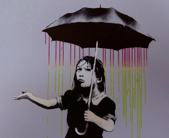 Image 1 of Banksy: "Rain Girl Nola". 113/150. Lithograph, Signed.