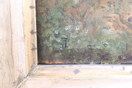 Image 1 of Dipinto antico italiano a olio su tela, paesaggio boschivo