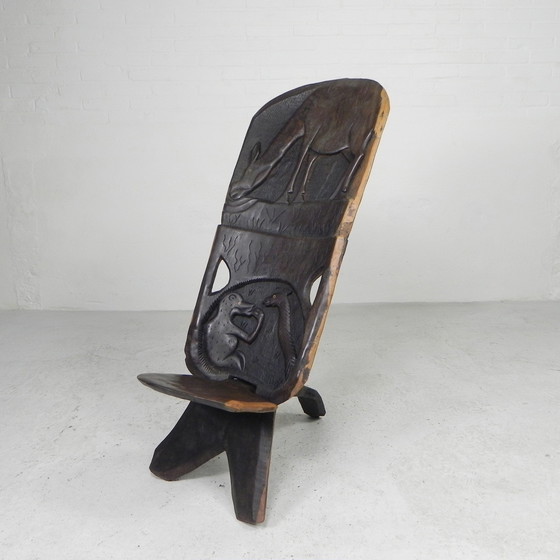 Image 1 of Solid ebony Makonde Palaver chair, 1970s