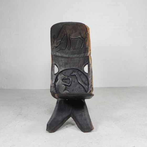 Image 1 of Solid ebony Makonde Palaver chair, 1970s