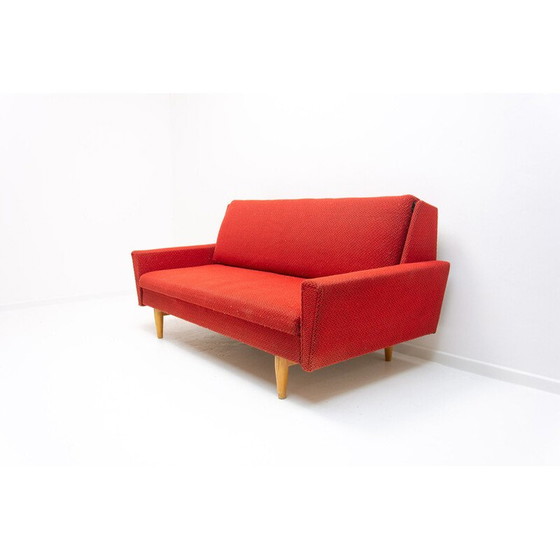 Image 1 of Vintage folding sofa in wood and fabric, Czechoslovakia 1960