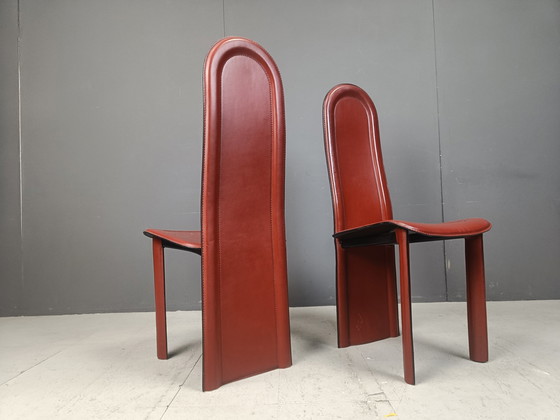 Image 1 of Set Of 6 High Back Italian Dining Chairs, 1980S