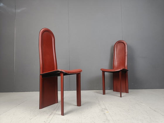 Image 1 of Set Of 6 High Back Italian Dining Chairs, 1980S