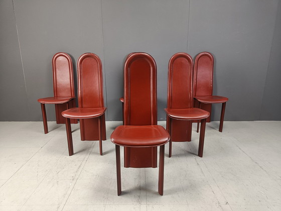 Image 1 of Set Of 6 High Back Italian Dining Chairs, 1980S