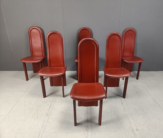 Image 1 of Set Of 6 High Back Italian Dining Chairs, 1980S