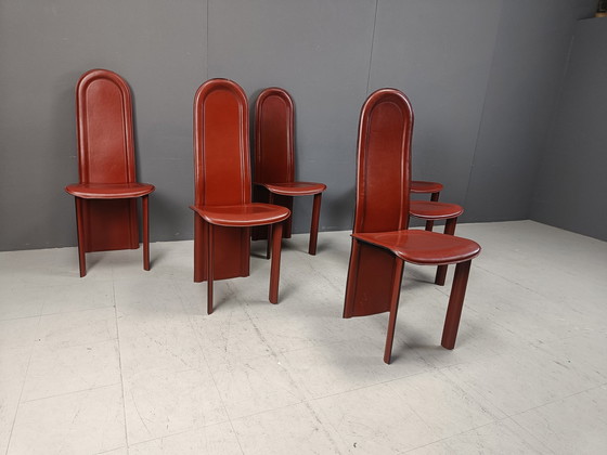 Image 1 of Set Of 6 High Back Italian Dining Chairs, 1980S