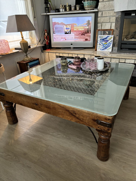 Image 1 of Indian Coffee Table With Glass Top On Iron Network