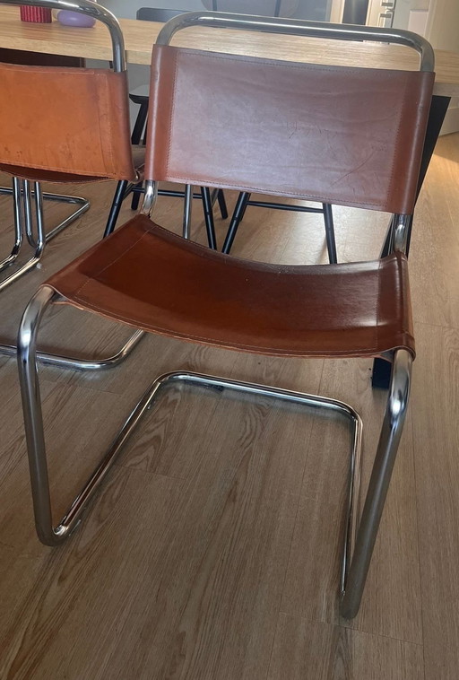 Tubular Chairs With Leather Seat And Back