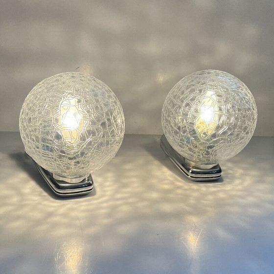 Image 1 of Pair of vintage chrome plastic and glass wall lamps for DusselPlastic, Germany 1980