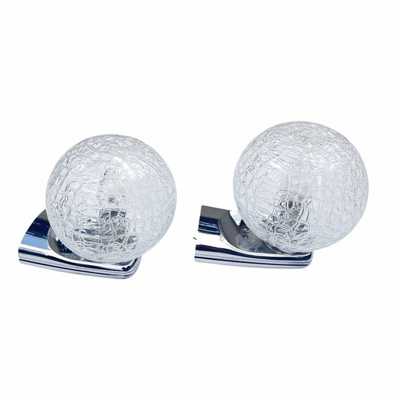 Image 1 of Pair of vintage chrome plastic and glass wall lamps for DusselPlastic, Germany 1980