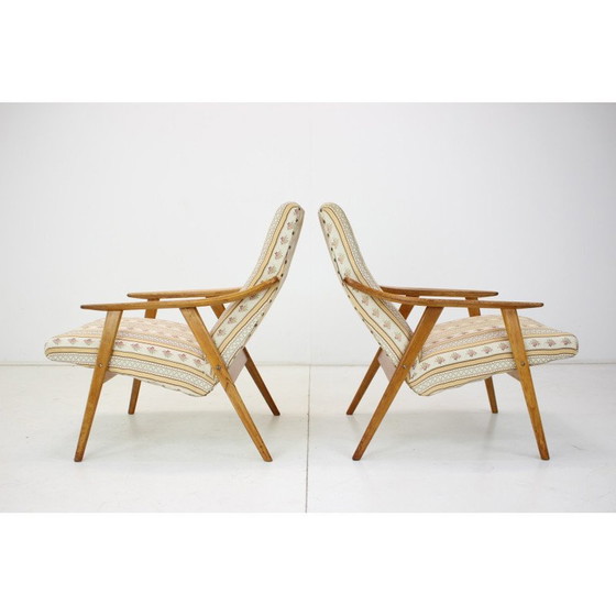 Image 1 of Mid-century wood and fabric armchair, Czechoslovakia 1960s