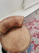 Eichholtz Brown Leather Hocker/ Low Stool With Wooden Legs