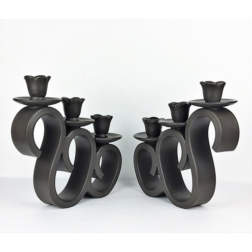 Pair of vintage ceramic candlestick by Giraud-Vallauris, France 1950