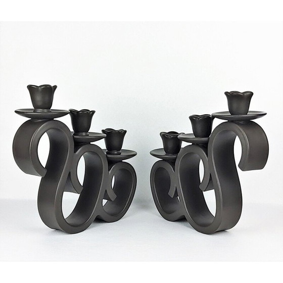Image 1 of Pair of vintage ceramic candlestick by Giraud-Vallauris, France 1950