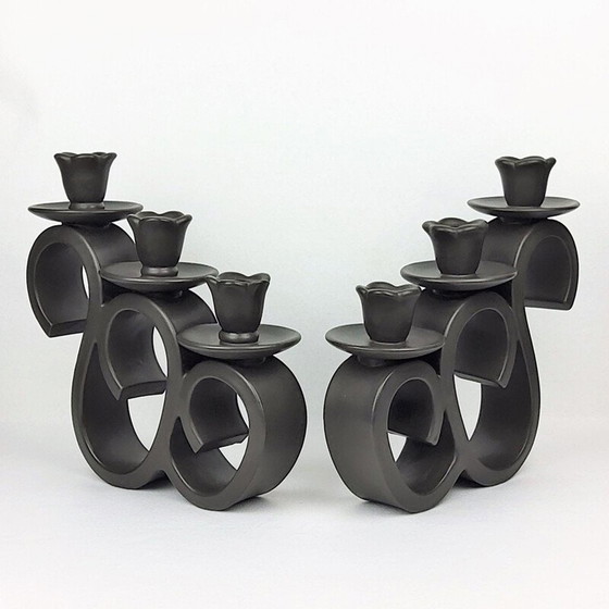 Image 1 of Pair of vintage ceramic candlestick by Giraud-Vallauris, France 1950