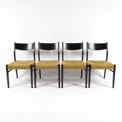 Ensemble de 4 chaises en paille belges, 1950